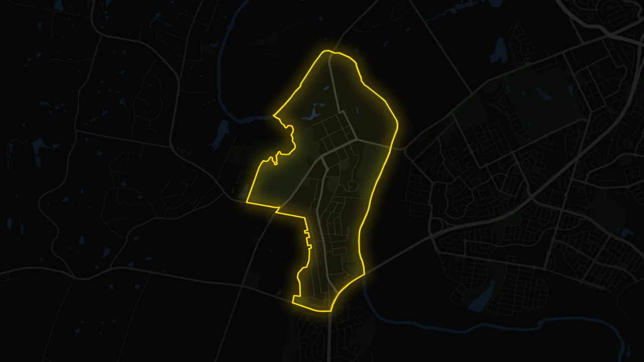 Street map of Camden, NSW, with the suburb boundary outlined